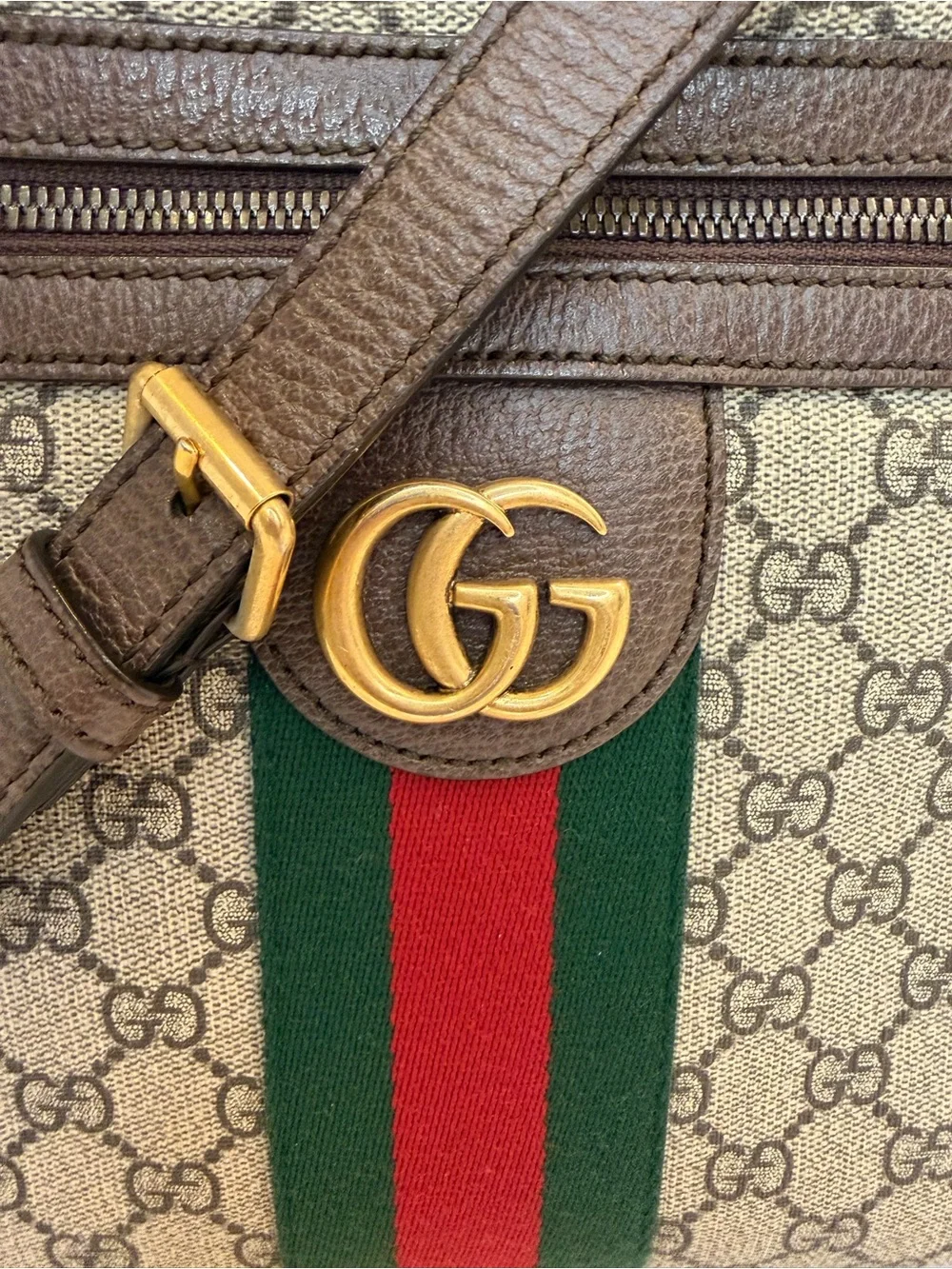 🎀GUCCI GG Supreme Monogram Web Small Ophidia Messenger Bag Brown